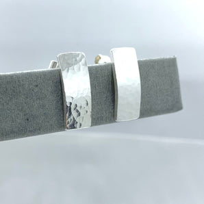 Hammered silver rectangle stud earrings
