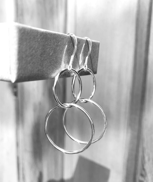 Large silver circle earrings, double circle earrings