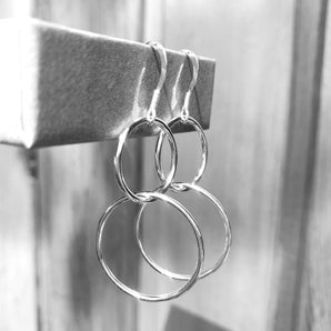 Large silver circle earrings, double circle earrings