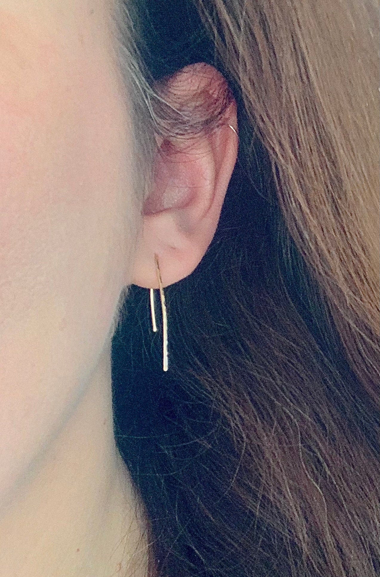 Gold pull through earrings