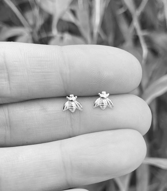 Sterling silver bee stud earrings