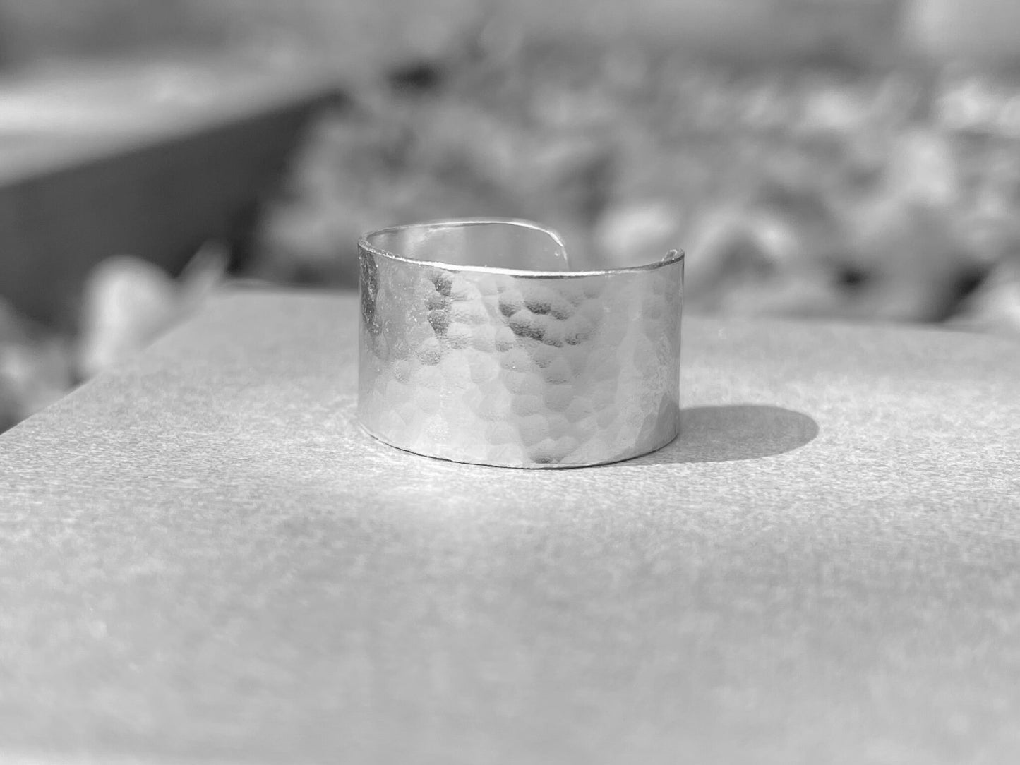 Silver wide banded adjustable ring