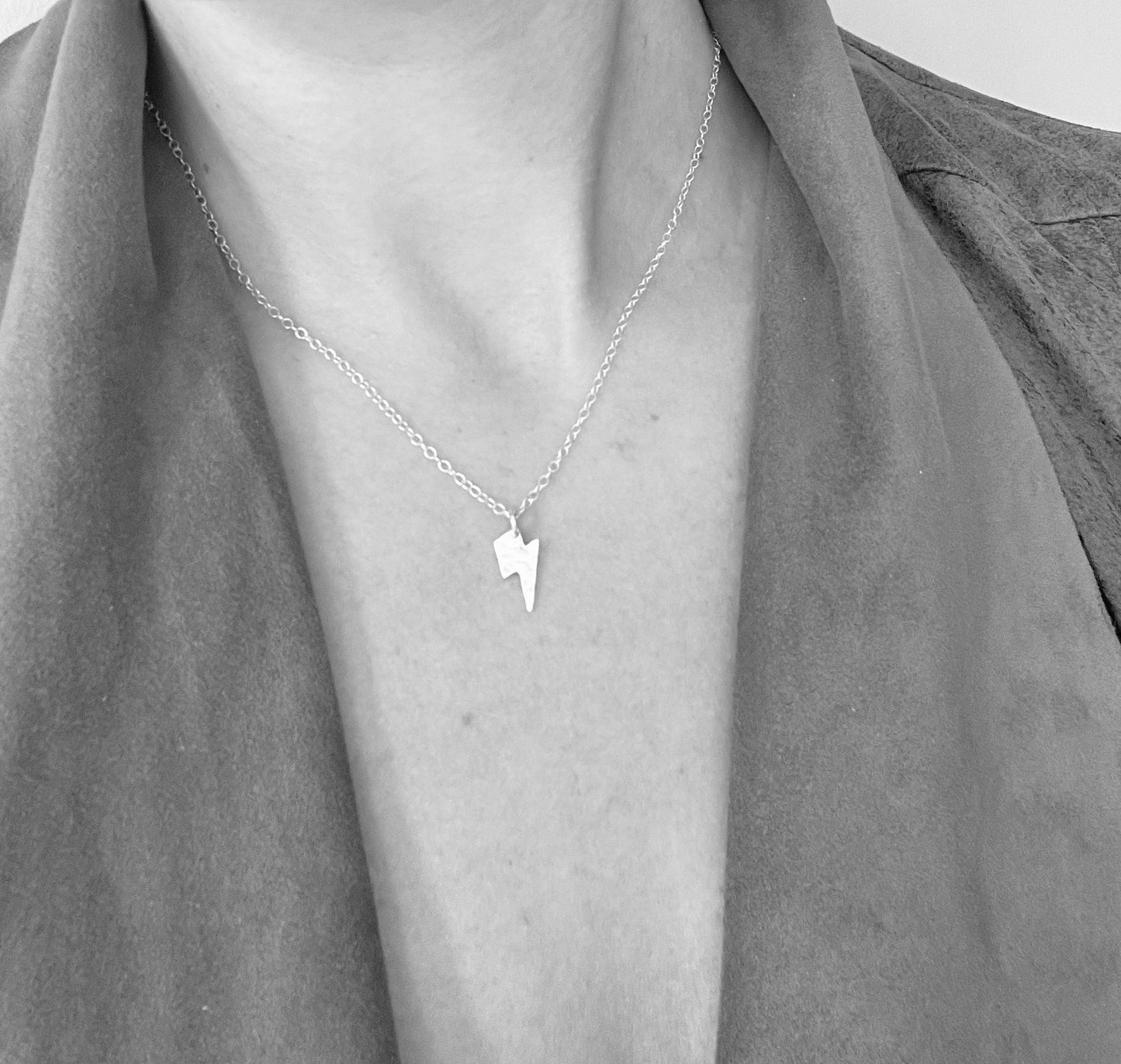 Small silver lightning bolt necklace