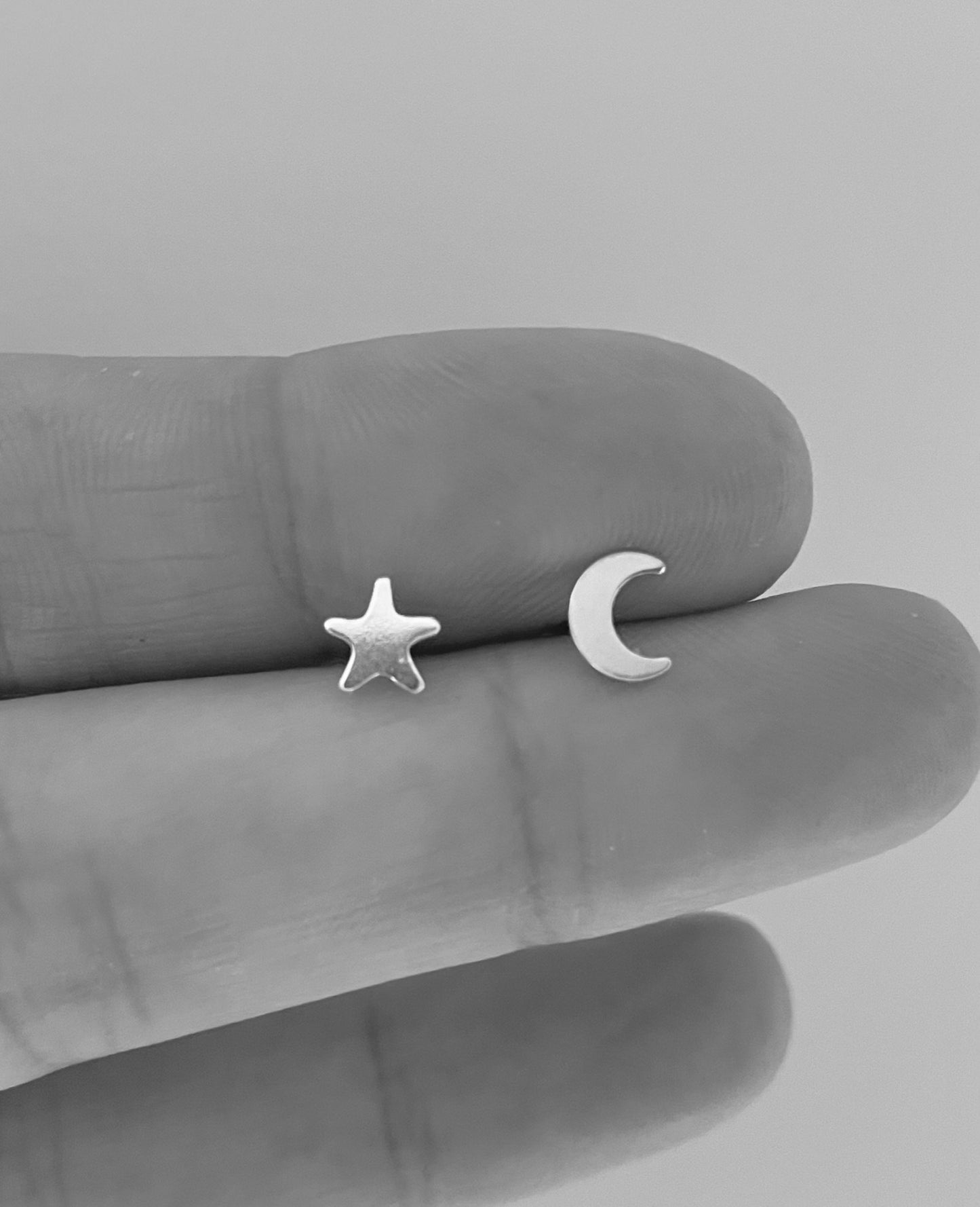 Sterling silver moon and star stud earrings