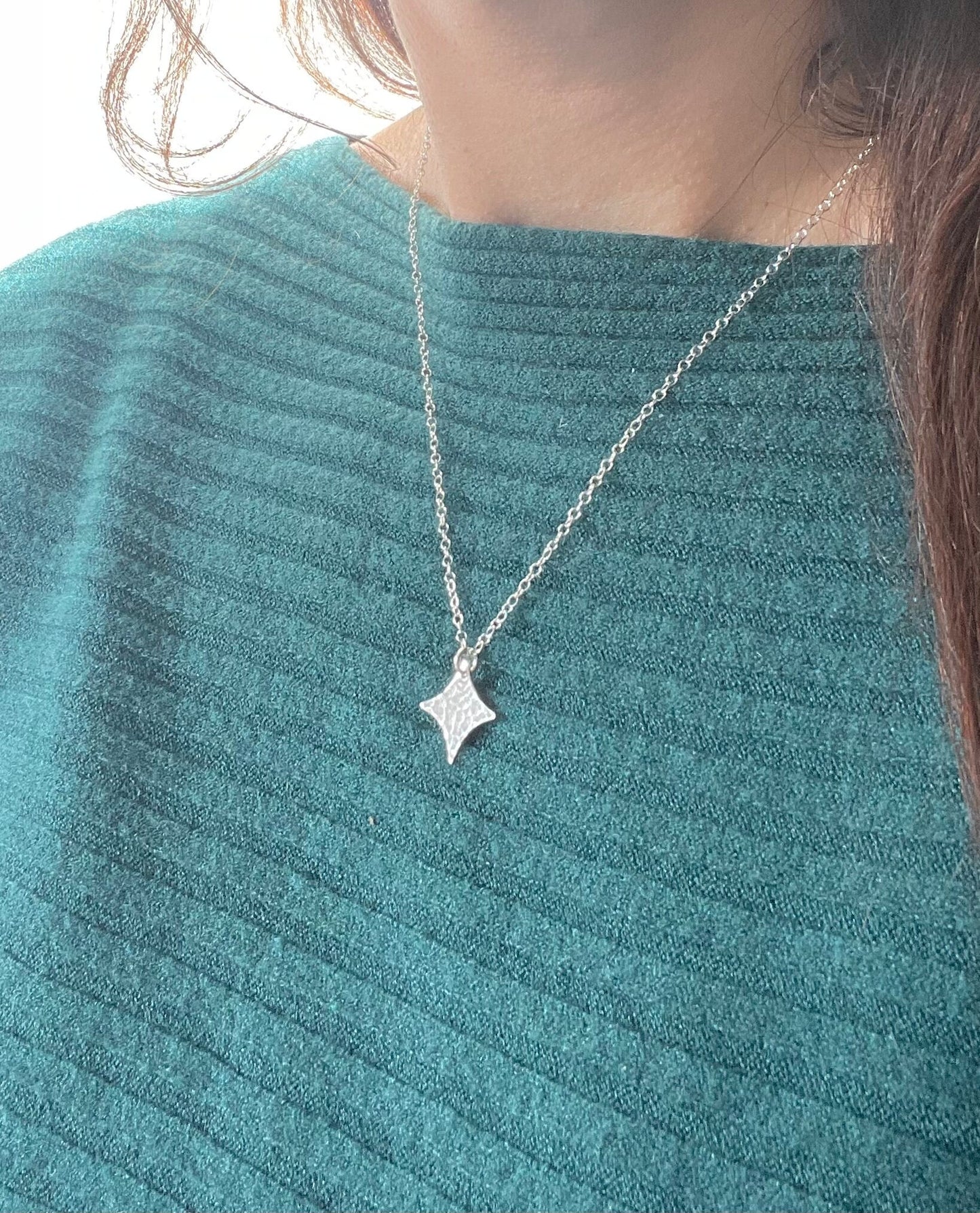 Silver North Star necklace, four point star necklace