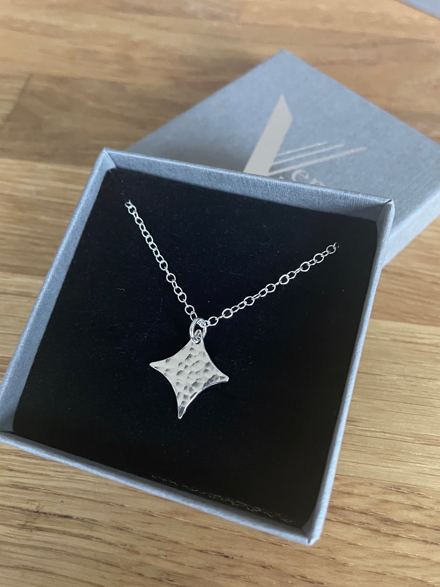 Silver North Star necklace, four point star necklace