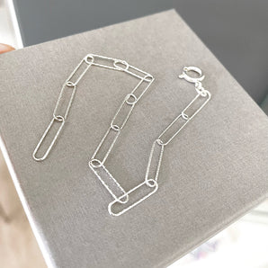 Sterling silver paper clip chain bracelet