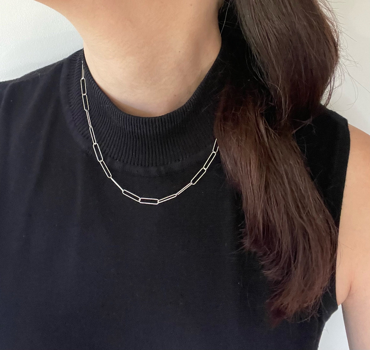 Silver paperclip chain necklace