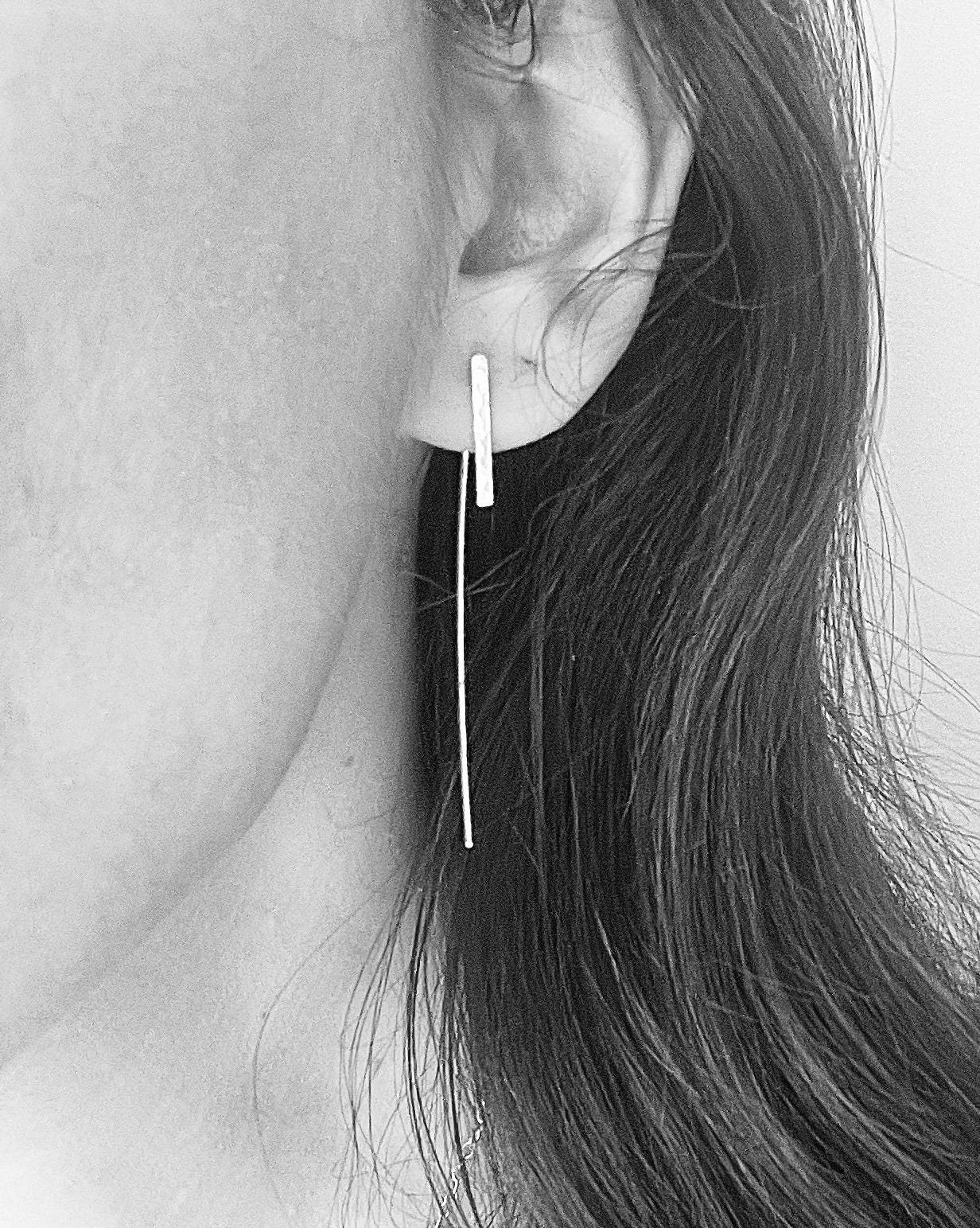 Silver bar threader earrings, sterling silver threader earrings