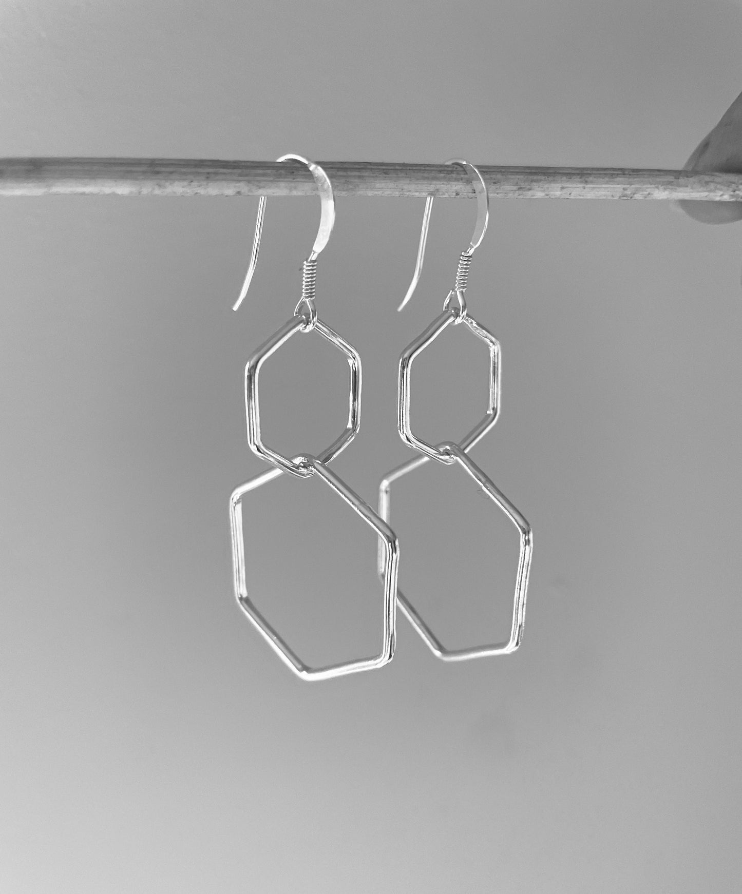 Large silver hexagon earrings, large geometric earrings