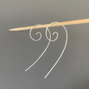 Large silver spiral threader earrings