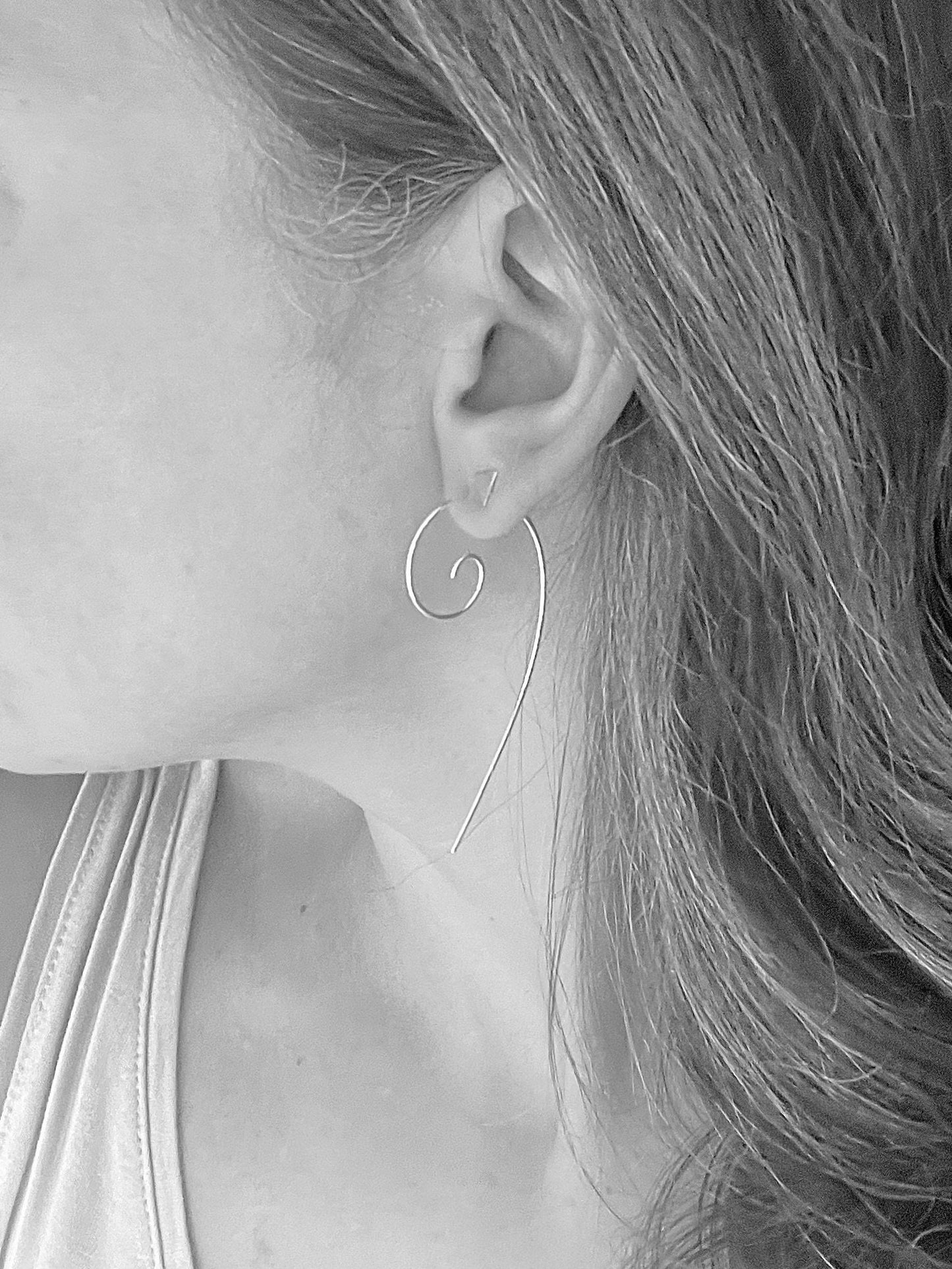 Large silver spiral threader earrings