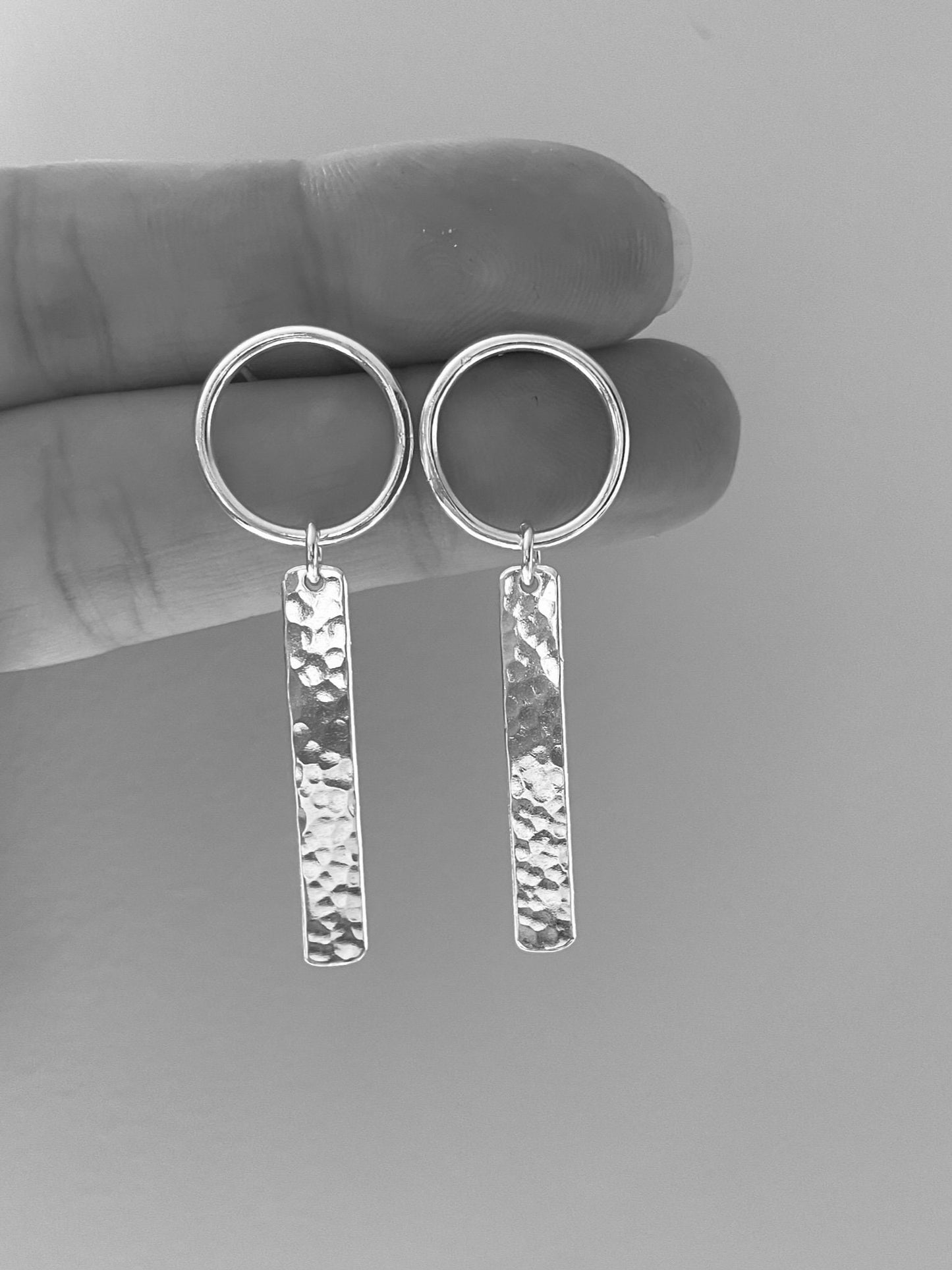 Silver bar and circle earrings