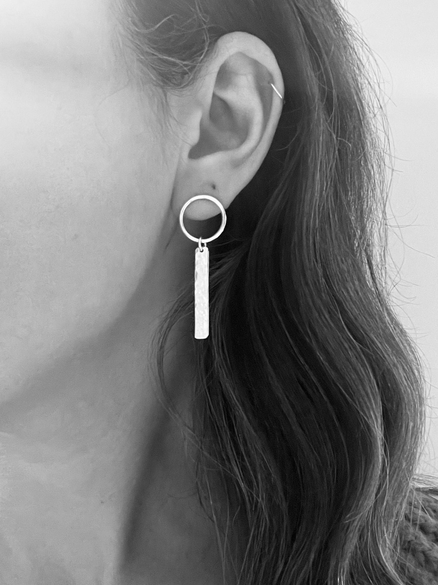 Silver bar and circle earrings